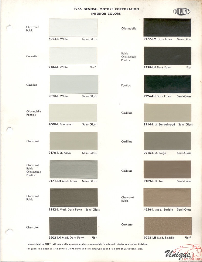 1965 General Motors Paint Charts DuPont 6